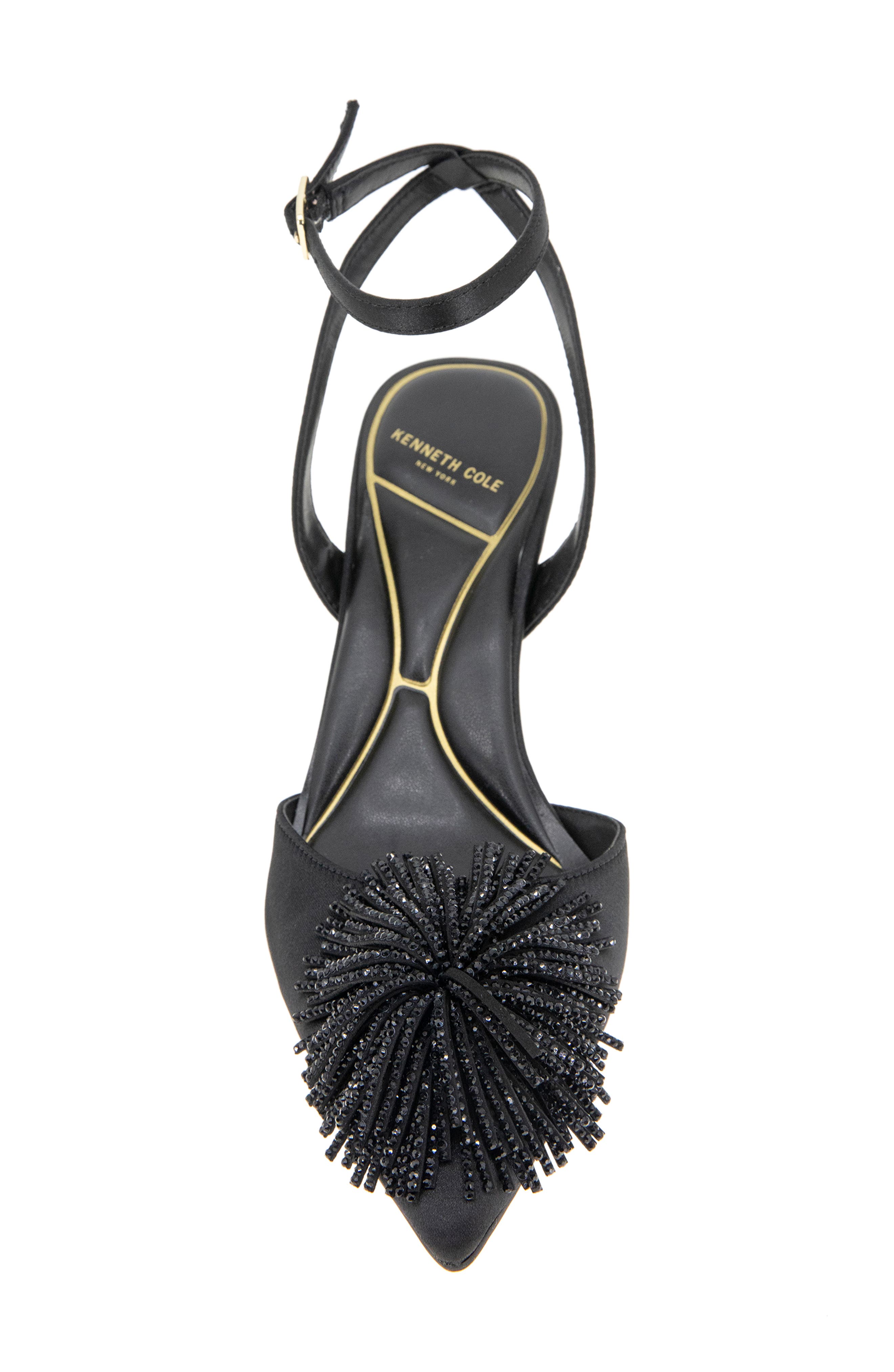 Kenneth Cole Umi Starburst Ankle Strap Pointed Toe Pump, Alternate, color, Black Satin