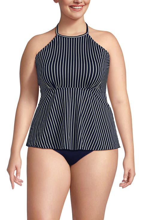 Plus Size Flutter High Neck Halter Tankini Top