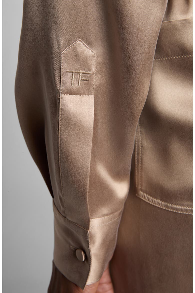 Silk Satin Polo, Alternate, color, DESERT TAUPE