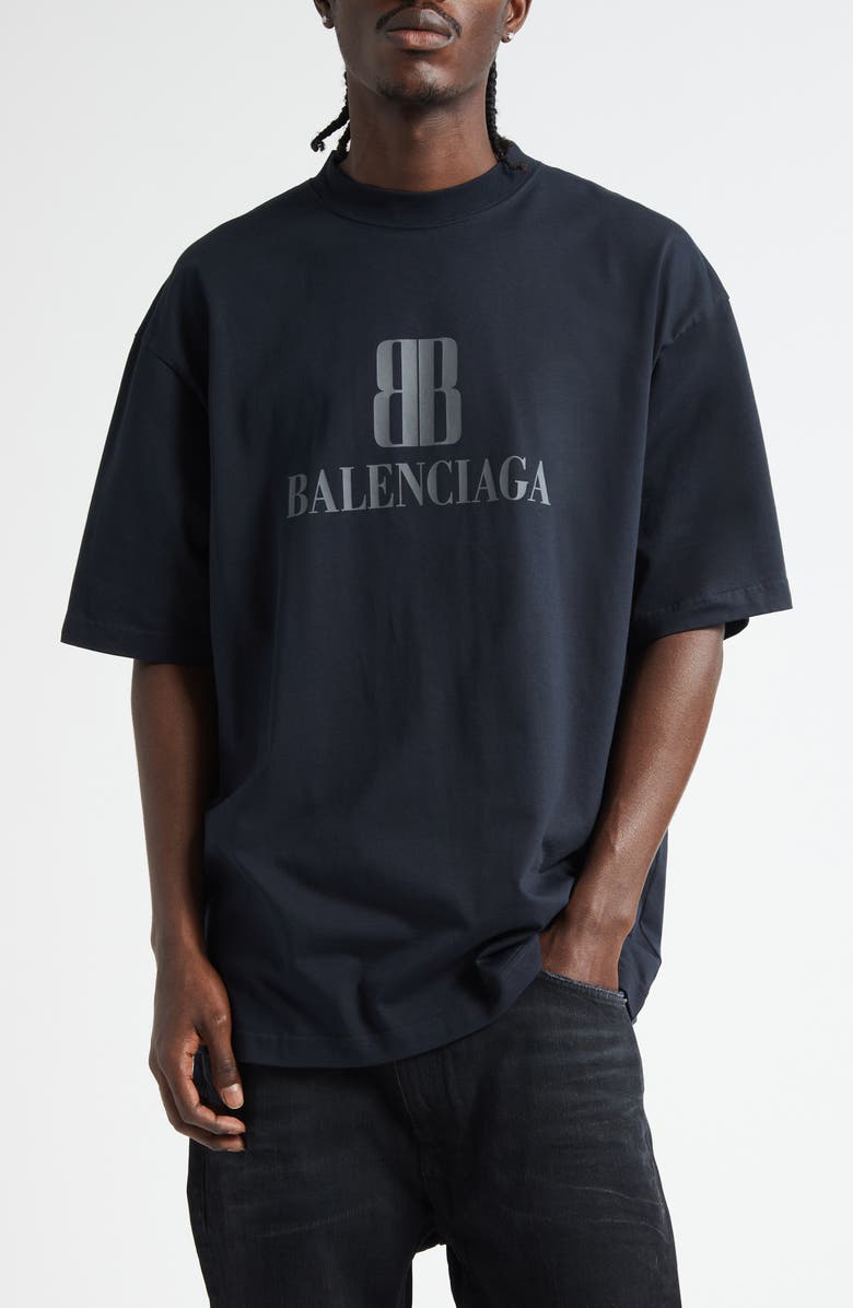 Balenciaga Medium Fit Nano BB Logo Graphic T-Shirt, Main, color, Faded Black