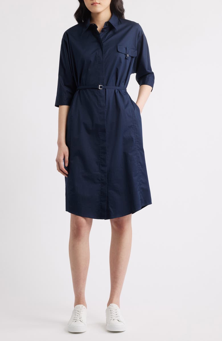 BOSS Dirisia Stretch Cotton Shirtdress, Main, color, Sky Captain