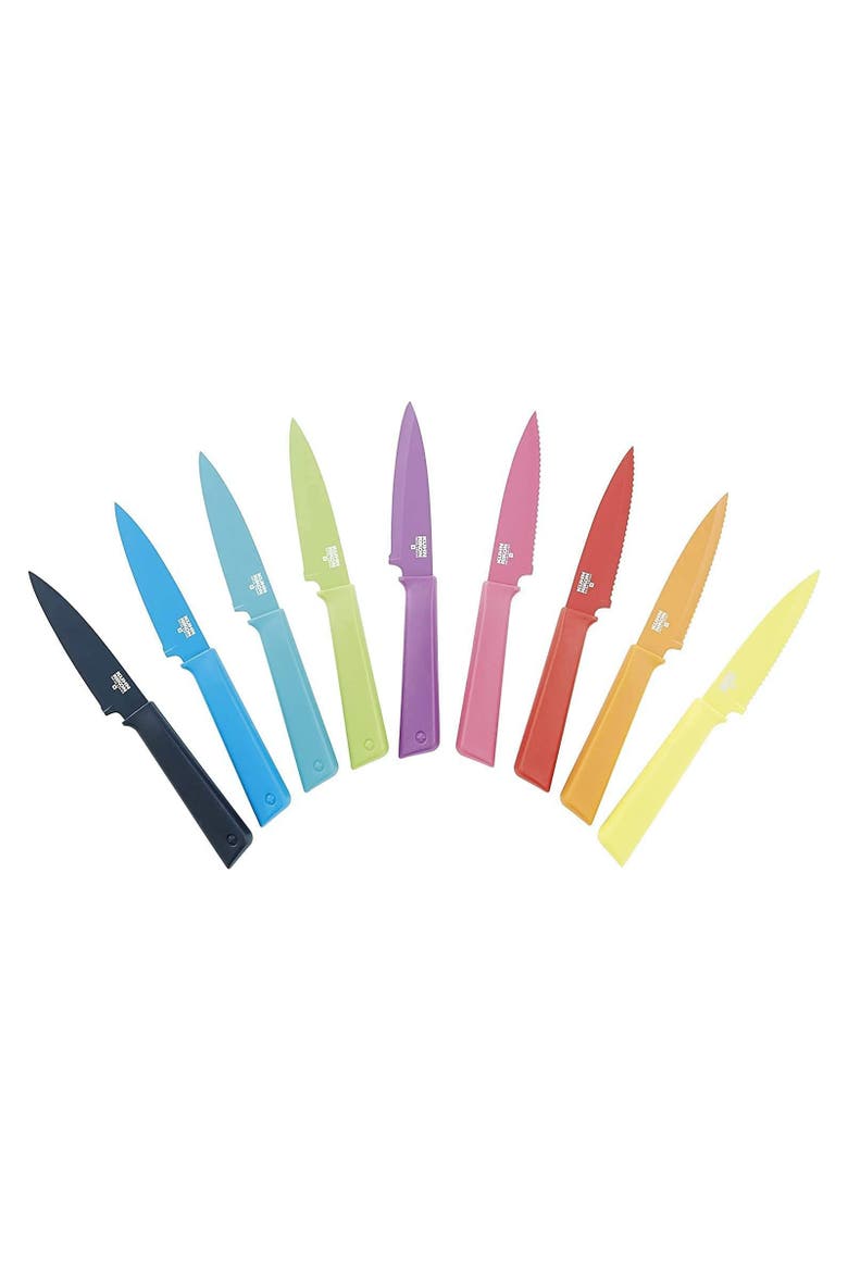 Non-Stick Straight and Serrated Paring Knives with Safety Sheaths, Set of 2, Alternate, color, Multicolored