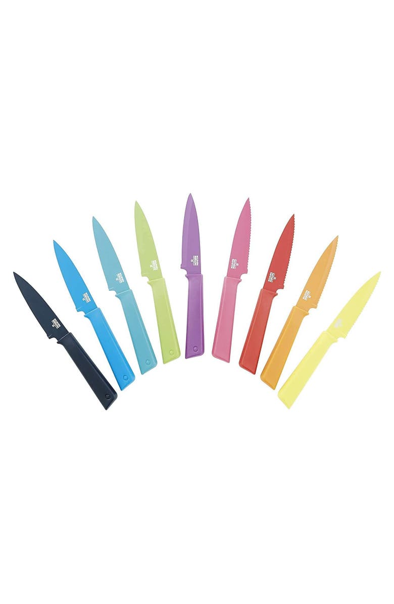 Kuhn Rikon Non-Stick Straight and Serrated Paring Knives with Safety Sheaths, Set of 2, Alternate, color, Multicolored