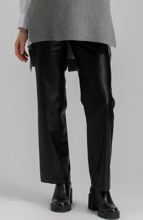 Straight Leg Faux Leather Maternity Pants