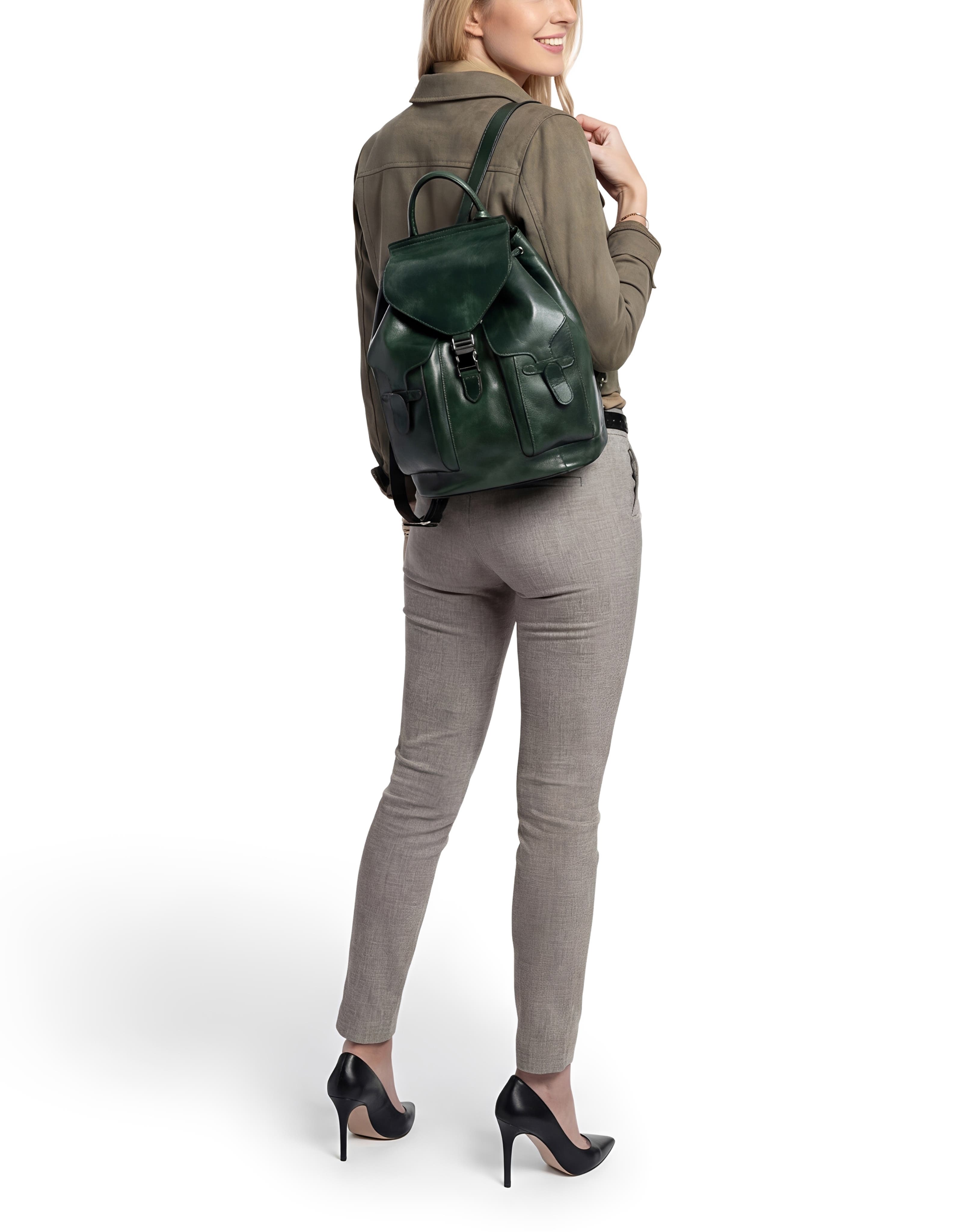 Rock Genuine Leather Foldover Pocket Backpack, Alternate, color, Vintage Green