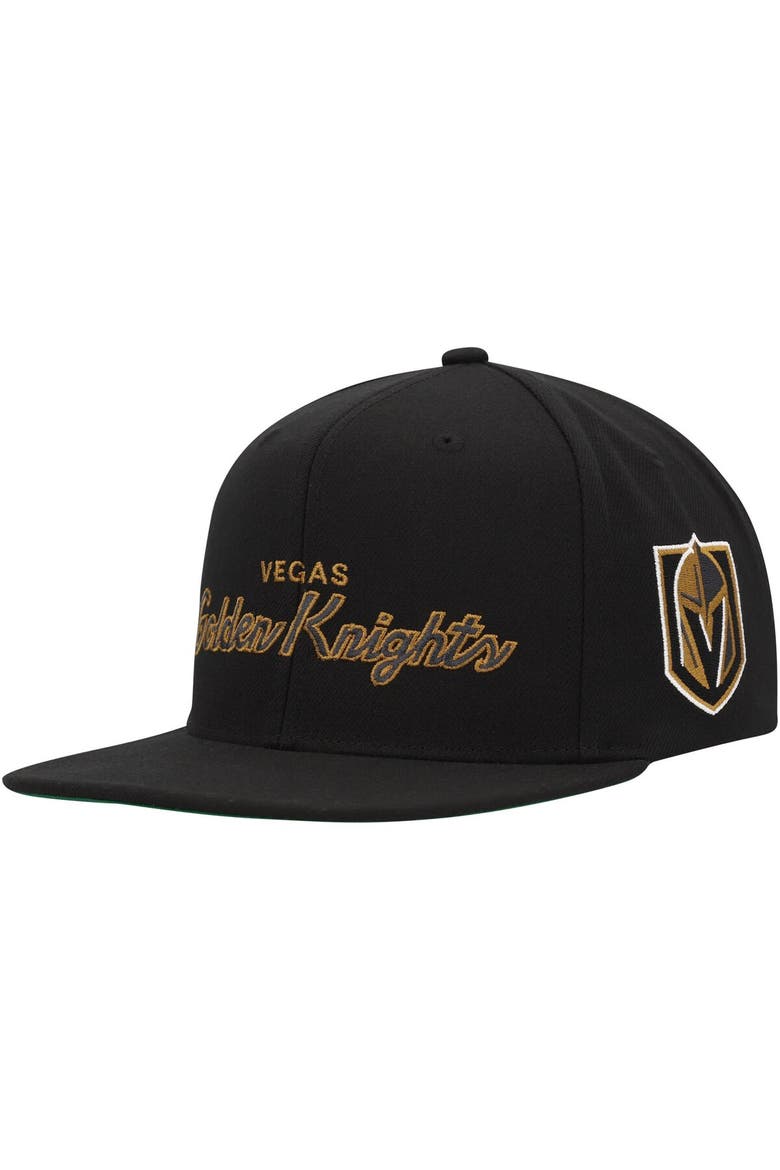 Men's Mitchell & Ness Black Vegas Golden Knights Core Team Script 2.0 Snapback Hat, Main, color, Black