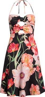 WAYF In Bloom Cutout Detail Halter Neck Stretch Cotton Dress