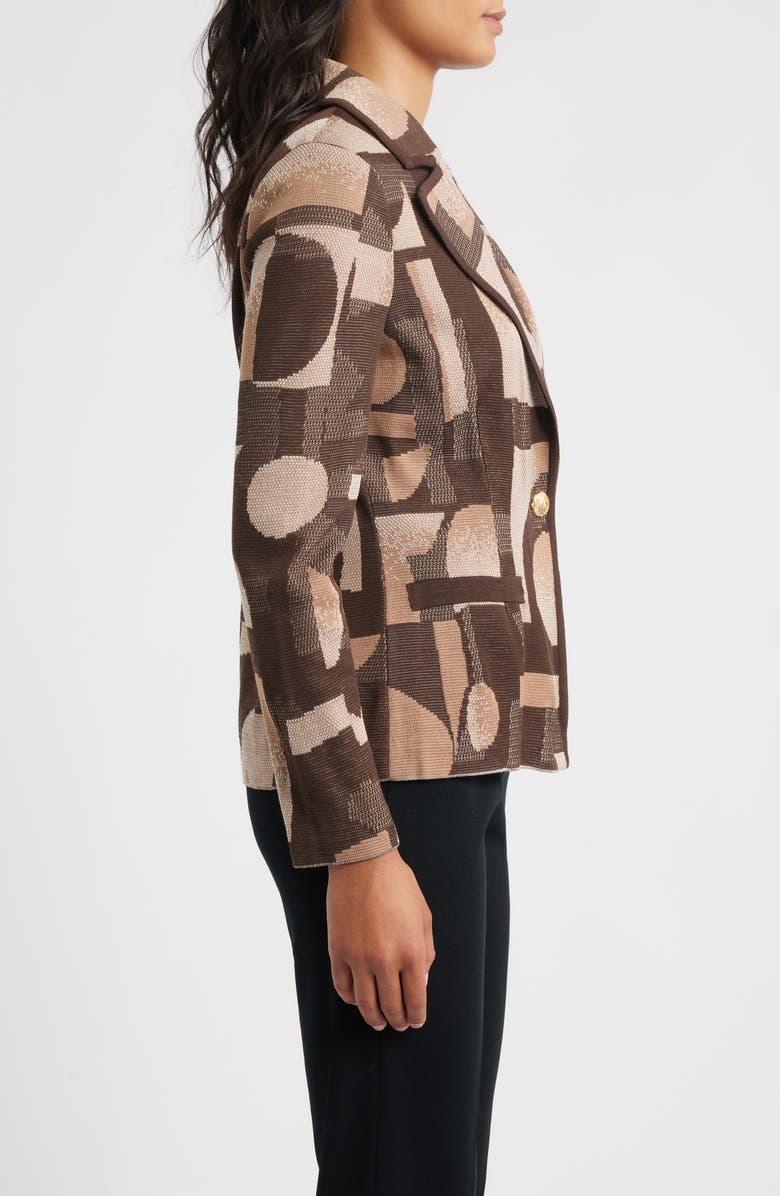 Ming Wang Geometric Jacquard Knit Blazer, Alternate, color, Warm Taupe/ Dark Umber/ Ivory