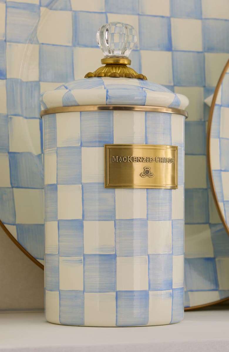 MACKENZIE CHILDS Sky Check Large Enameled Steel Canister, Alternate, color, Sky Check
