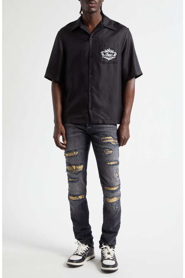 Snake Thrasher Ripped & Repaired Stretch Denim Skinny Jeans, Alternate, color, STORM BLACK