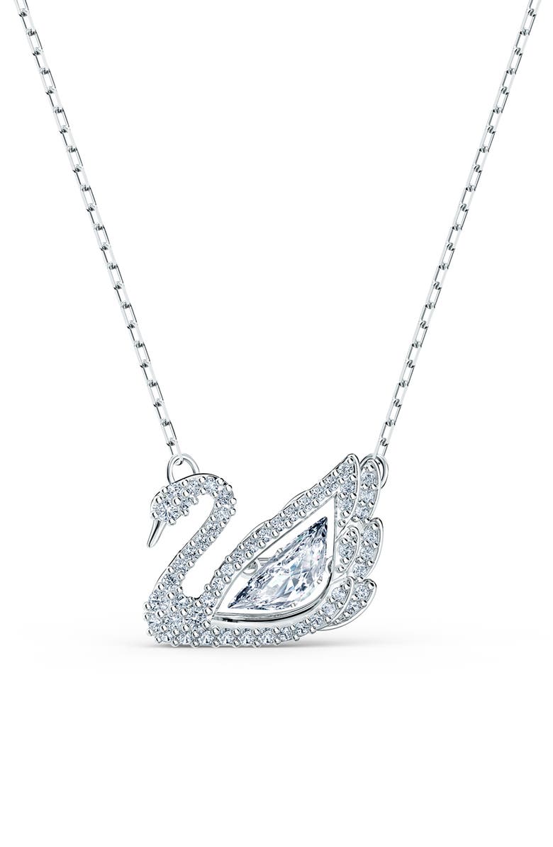 Swarovski Crystal Swan Pendant Necklace, Main, color, White/ Silver