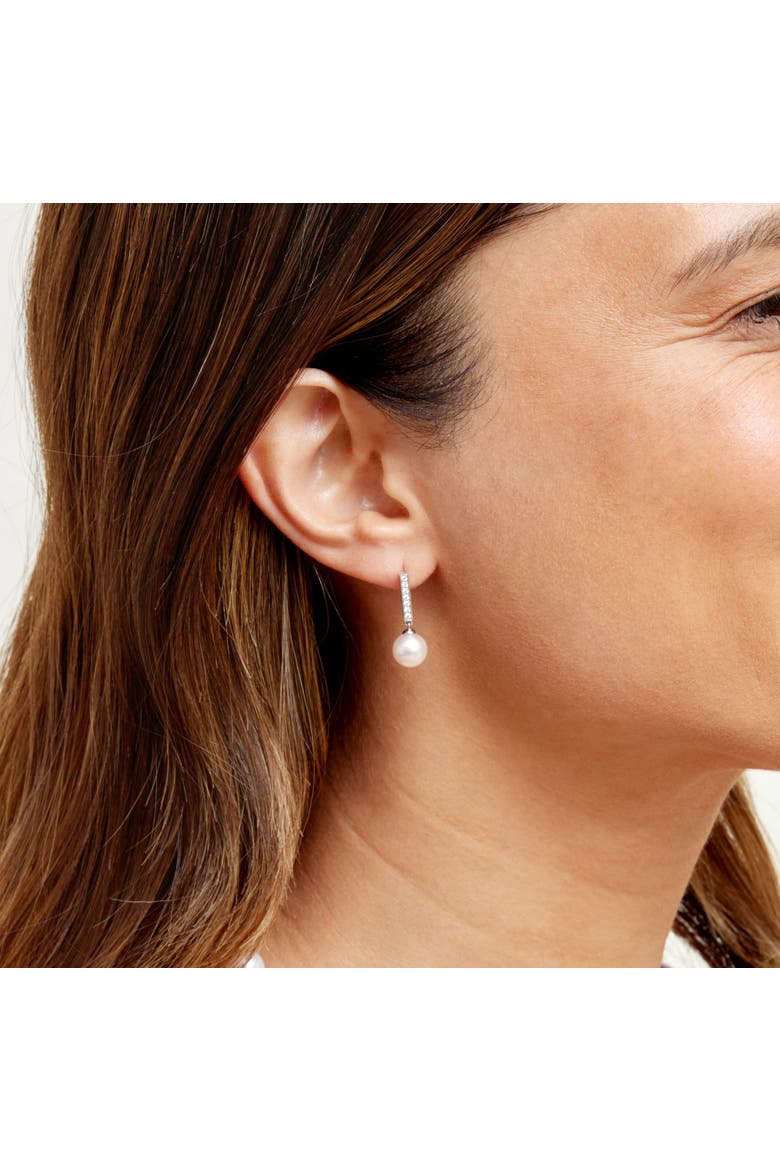 Akoya Pearl Dangling Diamond Pendant & Earrings, Alternate, color, White Gold