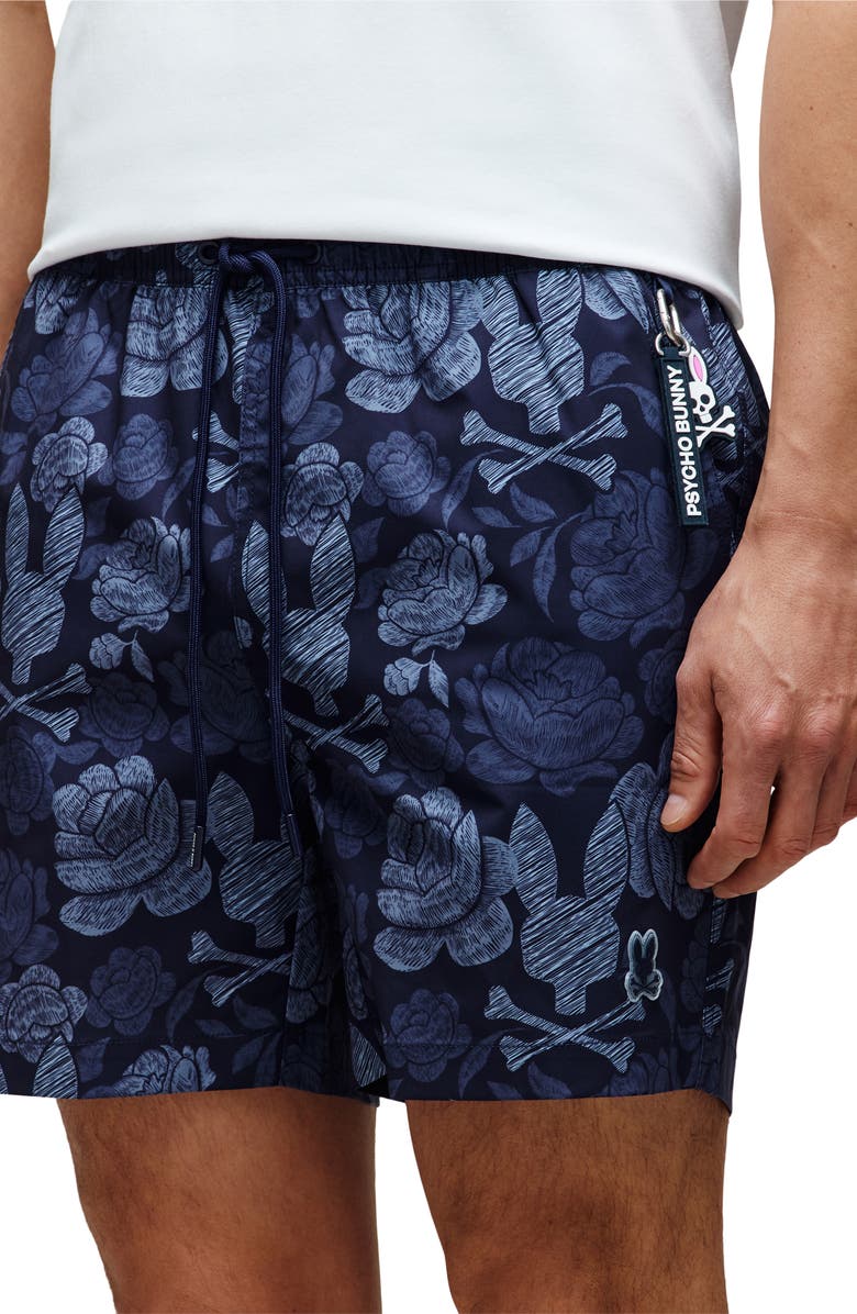 Psycho Bunny Rowen Print Swim Trunks, Alternate, color, Evening Blue
