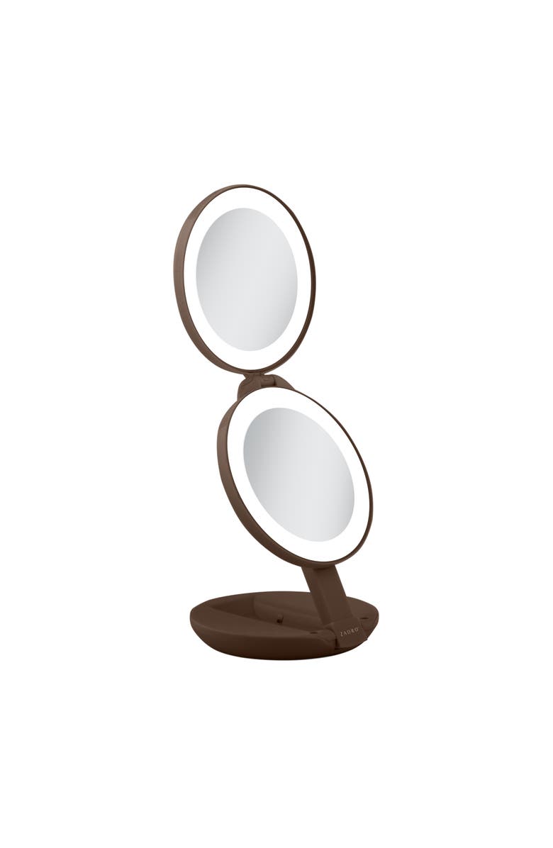 Zadro Lighted Travel Mirror with Magnification & Folding-to-Compact, Alternate, color, Chocolate