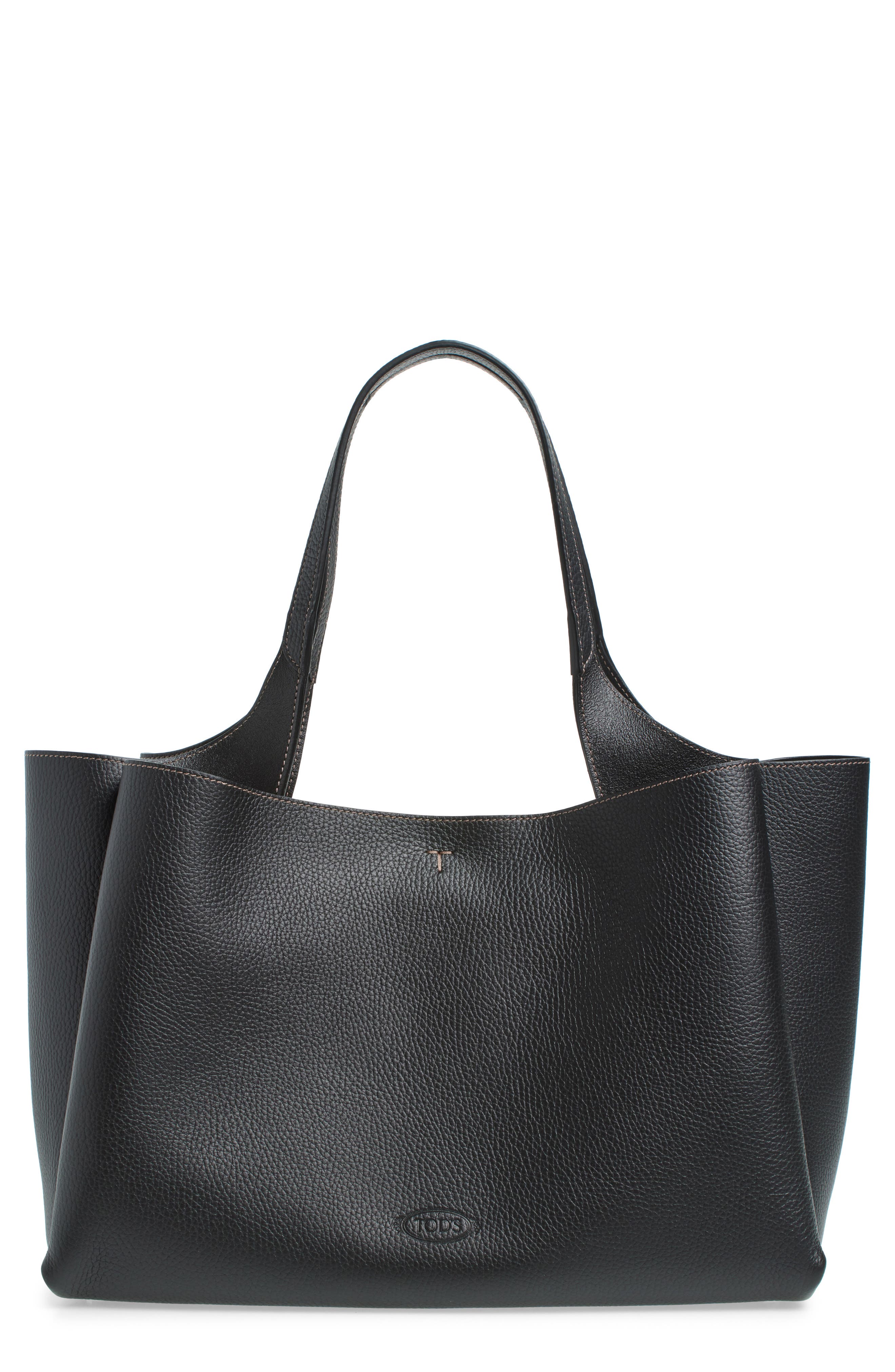 Tod's Medium Apa Leather Tote, Main, color, Nero