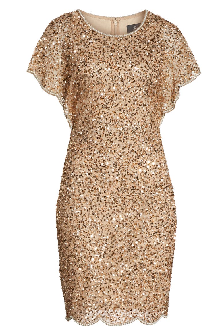 Embellished Flutter Sleeve Cocktail Dress, Alternate, color, CHAMPAGNE/ GOLD
