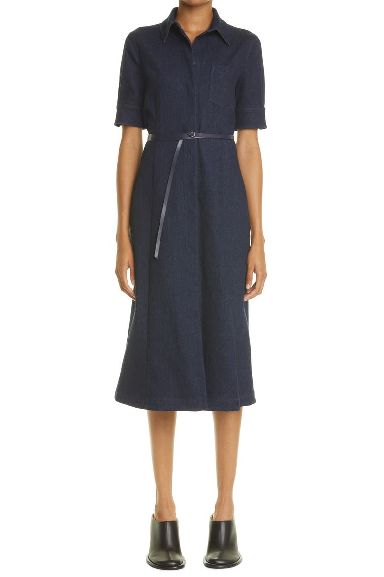 Kieran Belted Denim Serge Midi Shirtdress, Main, color, BERRY BLUE