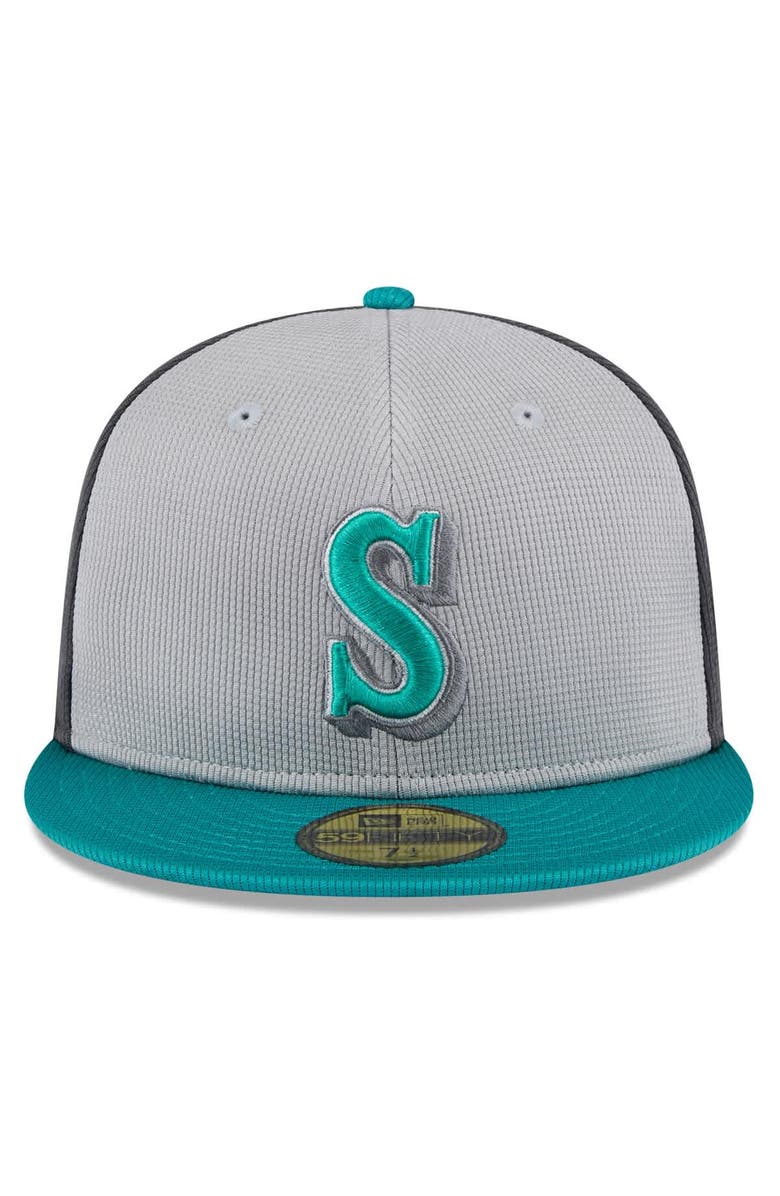New Era Men's New Era  Gray/Aqua Seattle Mariners 2025 Batting Practice 59FIFTY Fitted Hat, Alternate, color, 