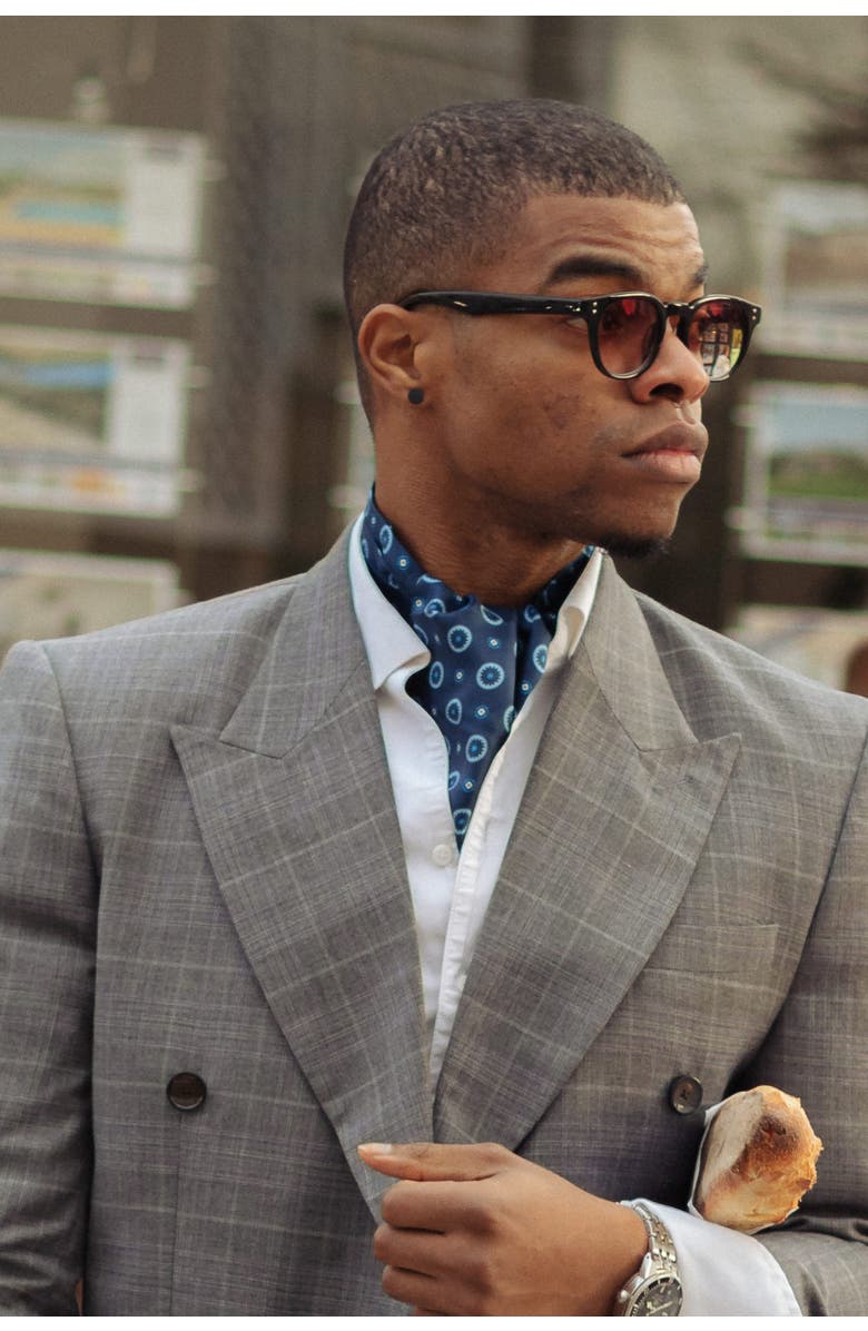 Elizabetta Burano - Silk Ascot Cravat Tie for Men, Alternate, color, Blue