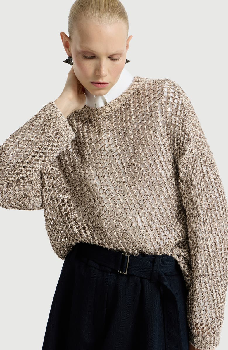 Brunello Cucinelli Dazzling chiné net sweater, Alternate, color, Rope