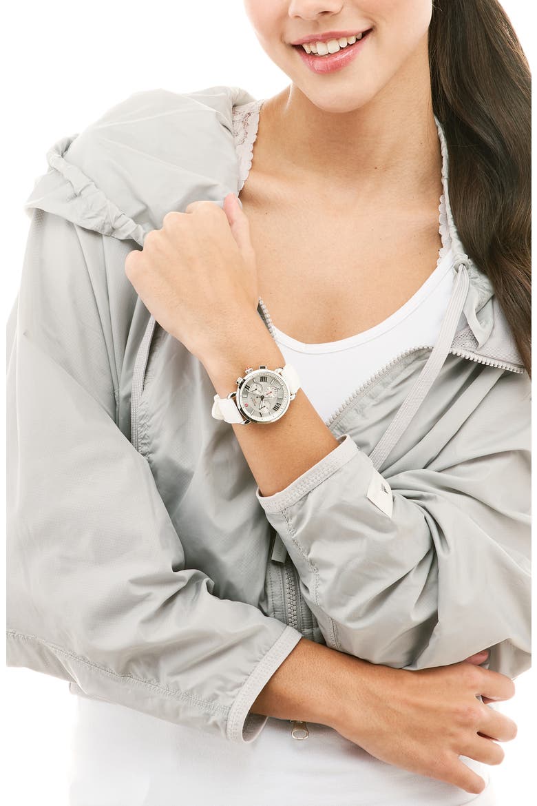 Sport Chronograph Watch Head with Silicone Strap, 38mm, Alternate, color, WHITE/SILVER WHITE SUNRAY