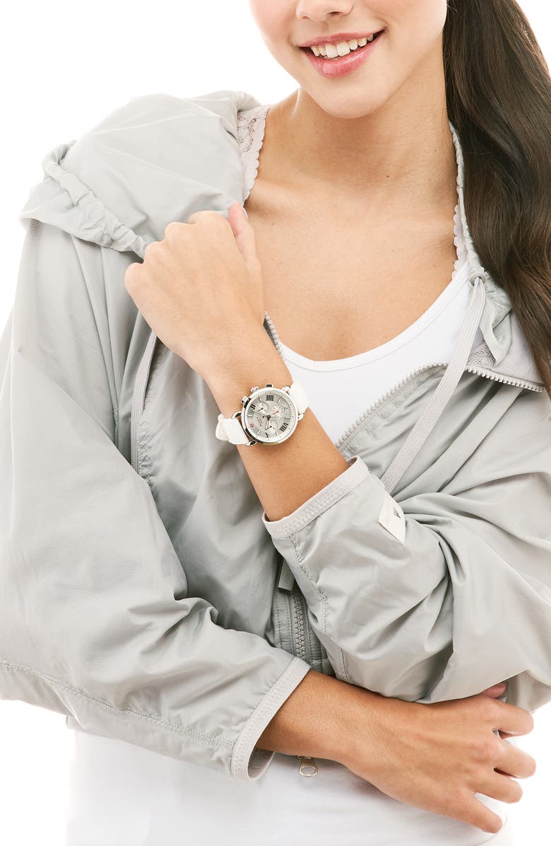 MICHELE Sport Chronograph Watch Head with Silicone Strap, 38mm, Alternate, color, 