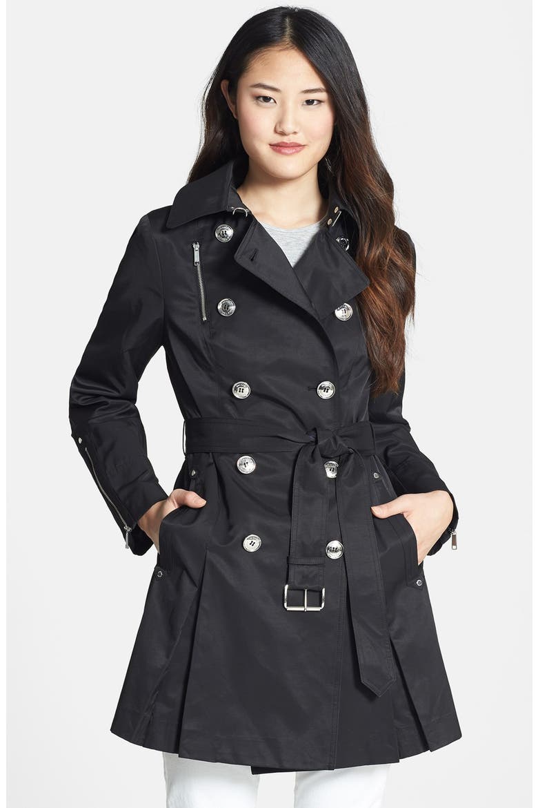 Double Breasted Trench Coat, Main, color, BLACK