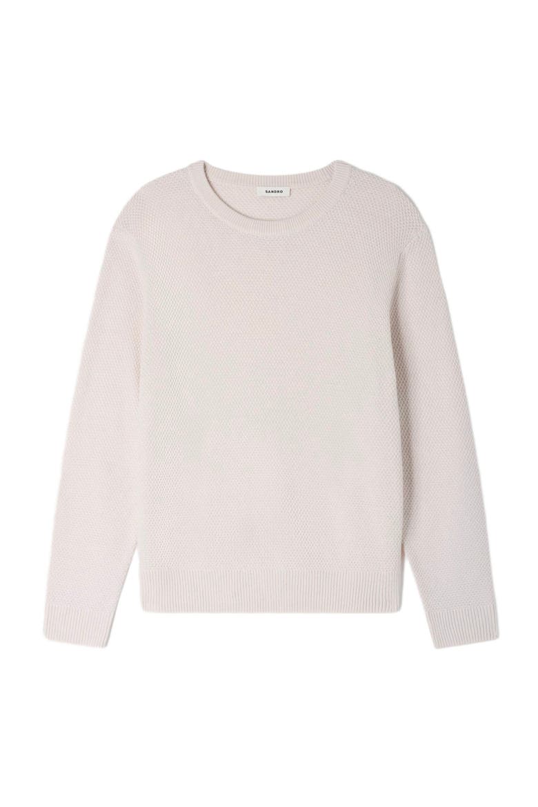 Crew-neck sweater in seed stitch, Alternate, color, Ecru