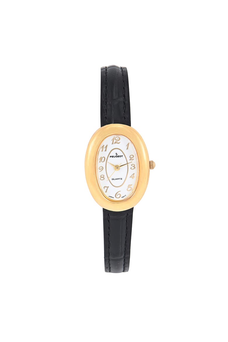 Vintage Petite Oval Leather Strap Watch- 30x22MM, Main, color, Black