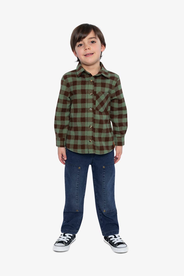 Brushed Plaid Button-Front Chest Pocket Flannel Shirt, Alternate, color, Green and Brown Plaid