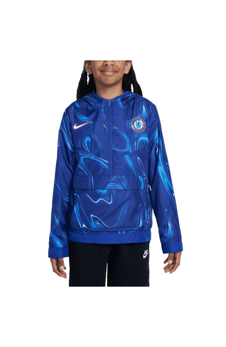 Nike Youth Nike Blue Chelsea Amplify Anorak Half-Zip Hoodie Jacket, Main, color, Blue