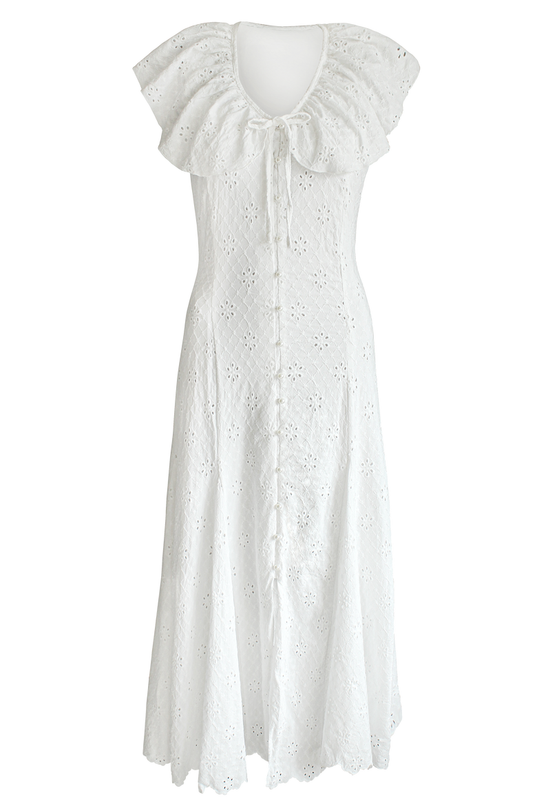 The Padar Embroidery Midi Dress, Main, color, White