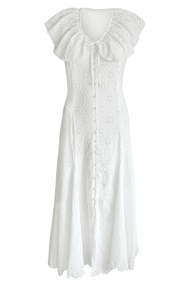 BRUNNA.CO The Padar Embroidery Midi Dress, Main, color, White