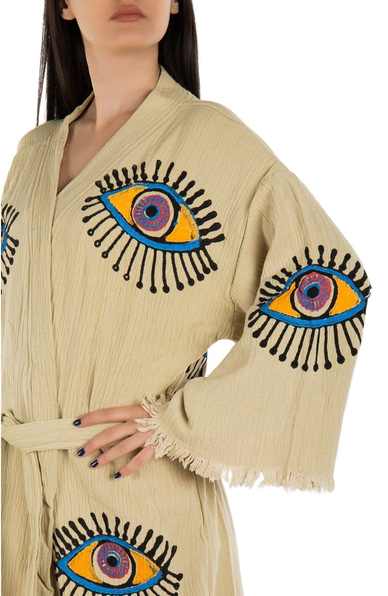 Forever & Always Shoes Aria Evil Eye Handmade Cotton Robe Cover-Up, Alternate, color, Beige