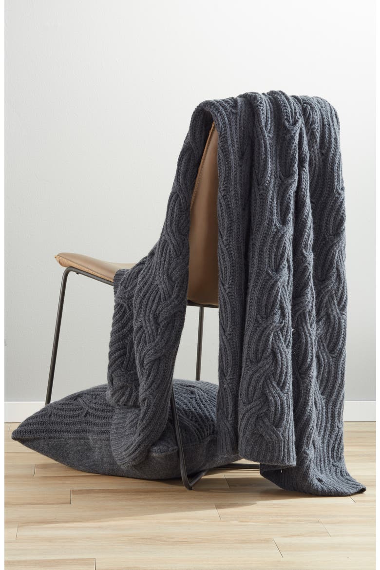 Cable Knit Cashmere Throw, Alternate, color, CHARCOAL HEATHER