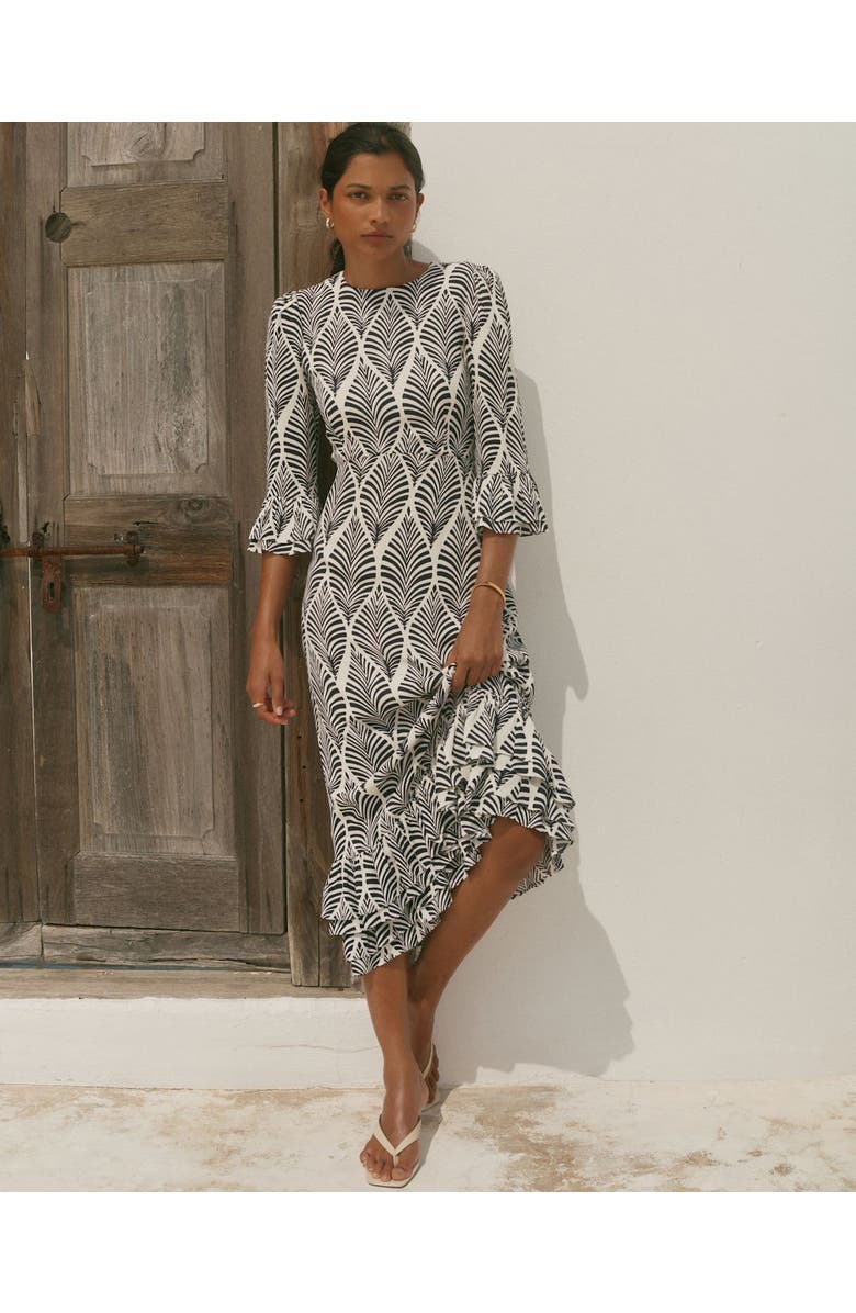 MINT VELVET Printed Ruffle Detail Midi Dress, Alternate, color, Blue