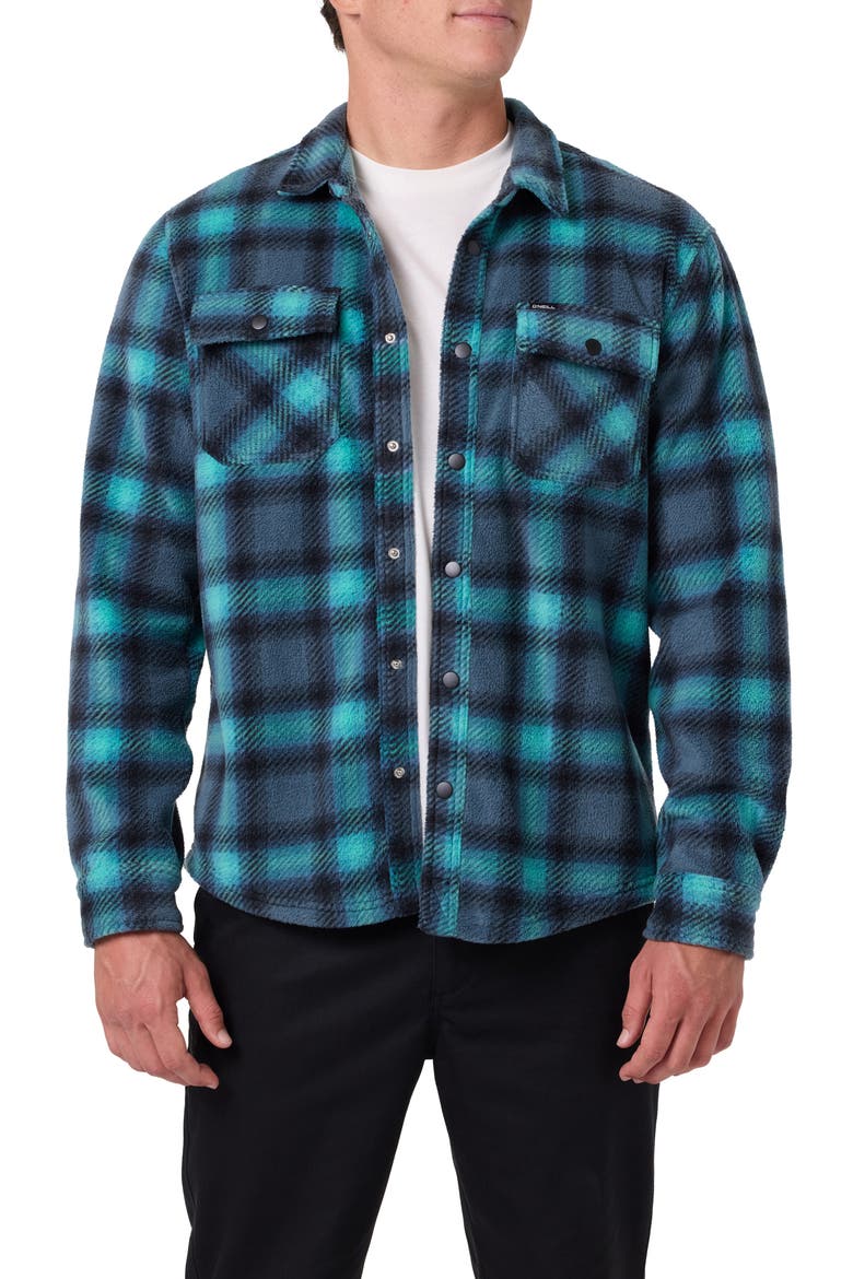 Glacier Plaid Superfleece Snap-Up Overshirt, Main, color, DARK SLATE