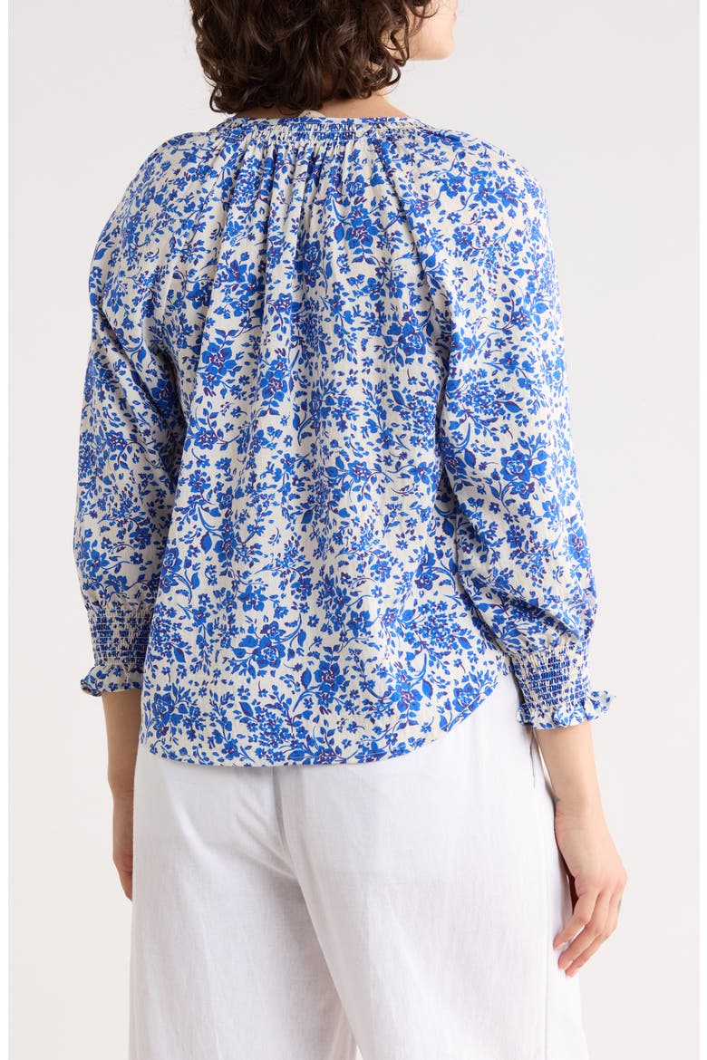Three Quarter Sleeve Top, Alternate, color, IVORY/ ROYAL BLUE FLORAL