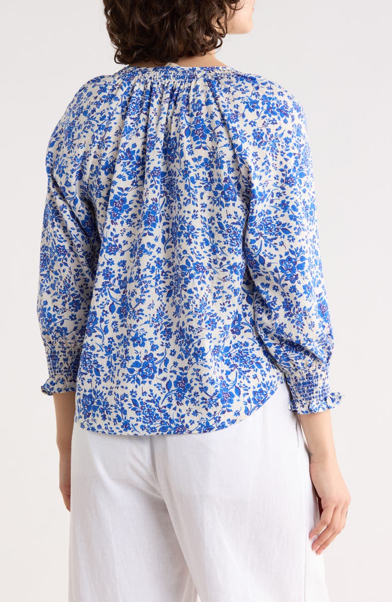 ELIE ELIE TAHARI Three Quarter Sleeve Top, Alternate, color, Ivory/ Royal Blue Floral
