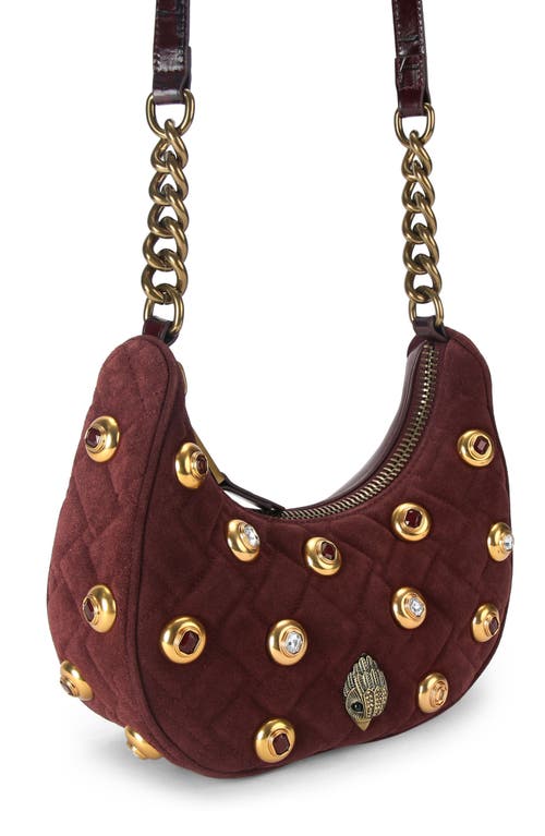 Kurt Geiger London Small Kensington Gems Quilted Suede Hobo Bag In Red