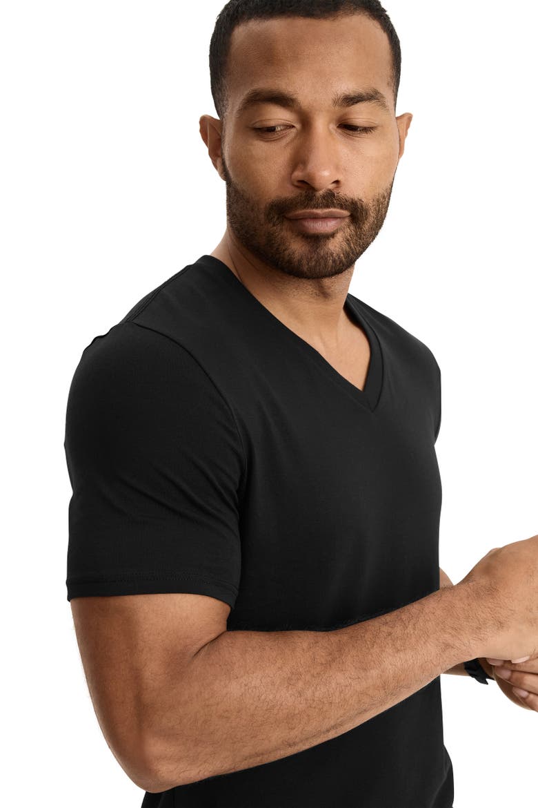 Mens Cotton Stretch V-Neck Undershirt - 6 Pack, Alternate, color, Black