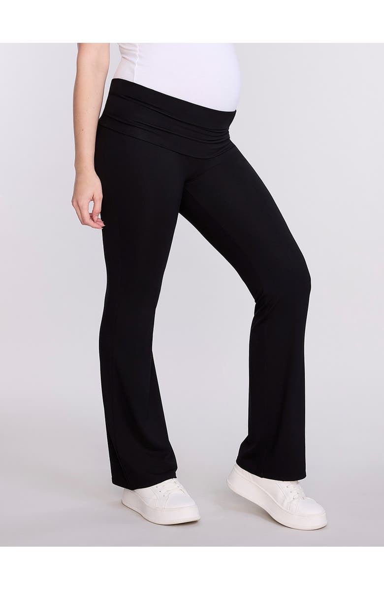 MOTHERHOOD MATERNITY Roll Over Waistband Flare Legging, Main, color, Black