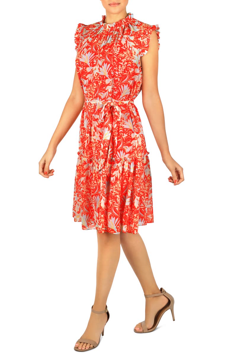 Julia Jordan Ruffle Sleeve Fit & Flare Dress, Alternate, color, 