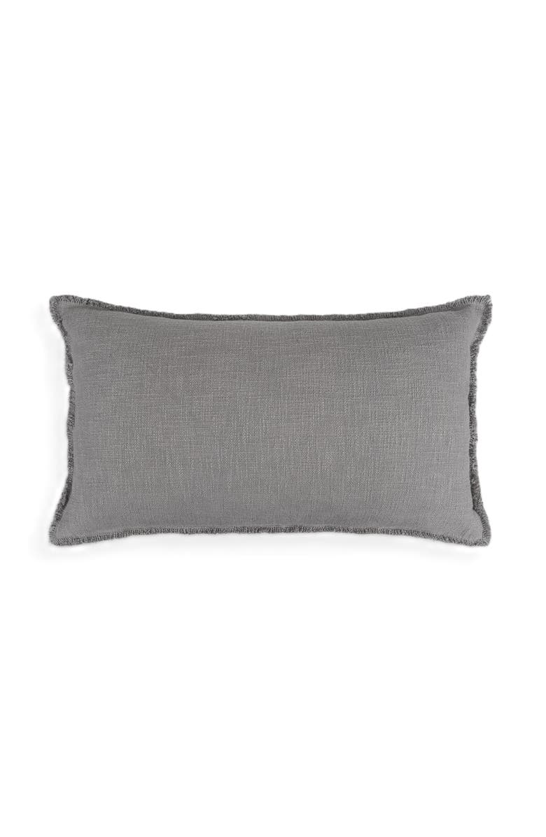 Naki & Ssam Organic Chic Solid Lumbar Pillow Cover with Frayed Edges, Main, color, Shade Gray