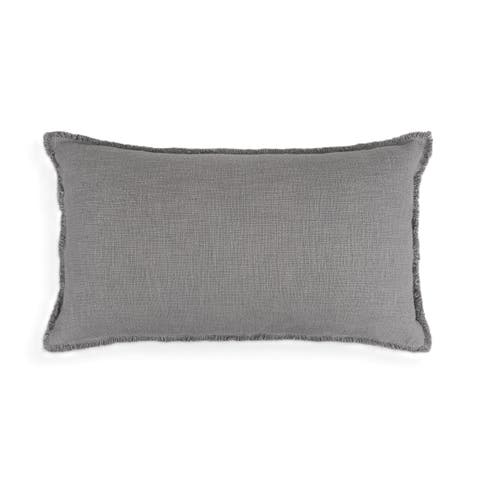 Organic Chic Solid Lumbar Pillow Cover with Frayed Edges