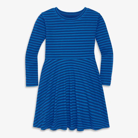 Kids Long Sleeve Twirly Dress In Mini Stripe
