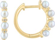 EFFY 14K Yellow Gold 3mm Freshwater Pearl & Diamond Huggie Hoop Earrings - 0.06ct.