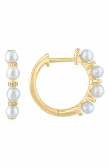 EFFY 14K Yellow Gold 3mm Freshwater Pearl & Diamond Huggie Hoop Earrings - 0.06ct.