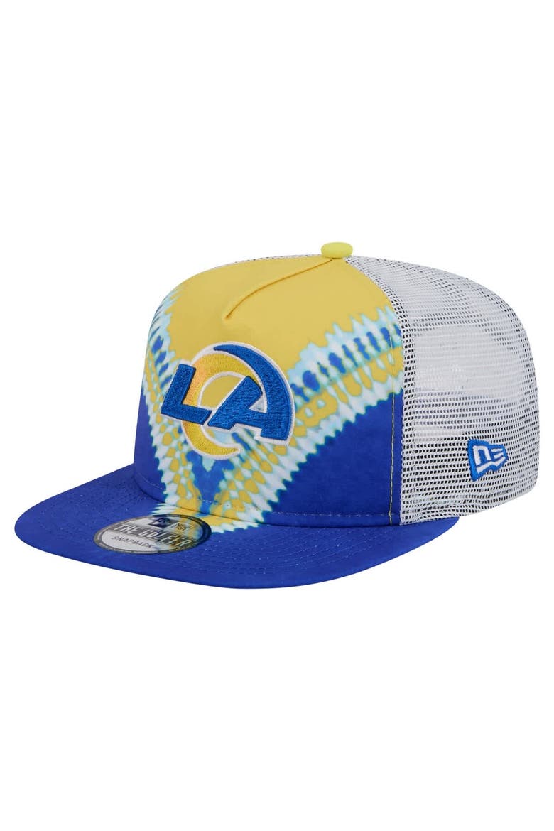 Men's New Era Gold/Royal Los Angeles Rams Throwback Dye Golfer Snapback Hat, Main, color, Gold