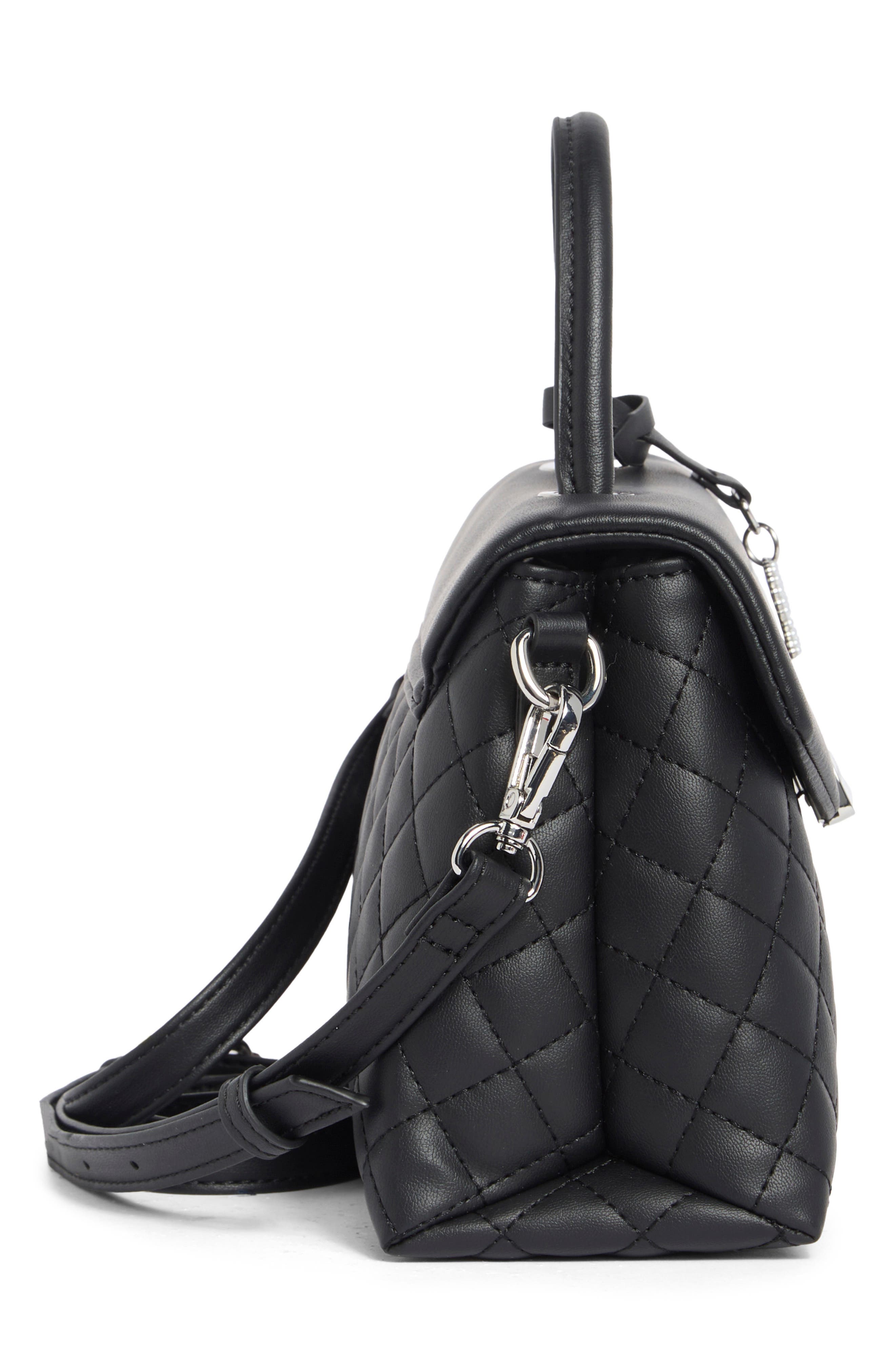 Clarimond Quilted Faux Leather Top Handle Flap Bag, Alternate, color, BLACK